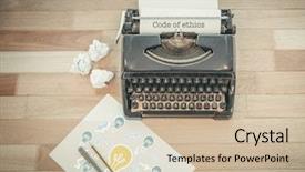  Presentation with ethics - Amazing slide deck having word code of ethics backdrop and a soft green colored foreground