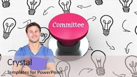  Presentation with man looking up happy - Audience pleasing slides consisting of word committee and smiling man backdrop and a soft green colored foreground