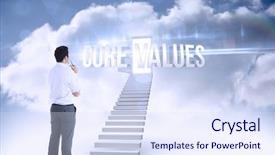  Presentation with open door - Amazing PPT theme having word core values and businessman backdrop and a sky blue colored foreground