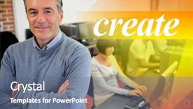  Presentation with create - Cool new PPT theme with word create against teacher smiling at top of computer class backdrop and a ocean colored foreground