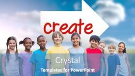 Presentation with create - Amazing theme having word create and happy friends playing in the park against sunny landscape backdrop and a teal colored foreground