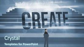  Presentation with create - Cool new presentation with word create and serious businesswoman against steps against blue sky backdrop and a ocean colored foreground