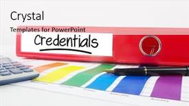  Presentation with credentials - Presentation with word credentials underlined against business background and a white colored foreground