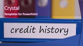  Presentation with blue and orange business - Theme having word credit history on blue background and a tawny brown colored foreground
