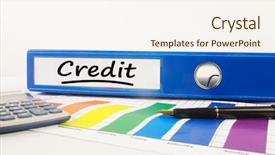  Presentation with desk - Cool new slide deck with putting sheet paper - word credit underlined against business backdrop and a cream colored foreground