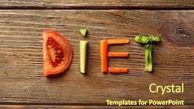  Presentation with diet - PPT theme enhanced with word diet made of sliced vegetables on wooden background background and a tawny brown colored foreground