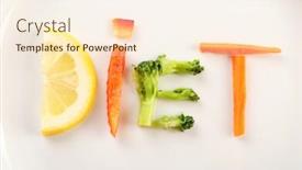  Presentation with diet - PPT layouts with word diet made of sliced vegetables on white plate background background and a cream colored foreground