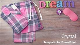  Presentation with dream - Presentation design having word dream with pajamas and sleeping mask on a wooden background background and a gray colored foreground