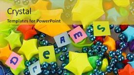  Presentation with dreams - Amazing PPT theme having word dreams on colorful paper stars with dreams beads colorful pebbles close-up backdrop and a yellow colored foreground
