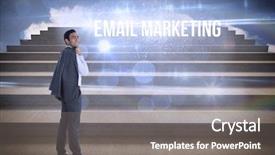  Presentation with email - Presentation theme featuring word email marketing and smiling businessman standing against steps against blue sky background and a gray colored foreground