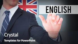  Presentation with english - Colorful presentation theme enhanced with word english and focused businessman backdrop and a wine colored foreground