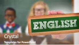  Presentation with language english - Cool new slide deck with word english and hand showing backdrop and a coral colored foreground