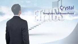  Presentation with steps - Audience pleasing presentation consisting of word ethics and asian businessman backdrop and a sky blue colored foreground