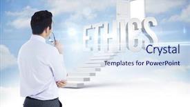  Presentation with computer ethics - Presentation theme consisting of word ethics and businessman holding background and a sky blue colored foreground