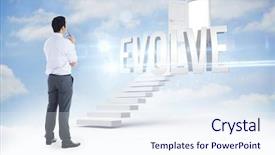  Presentation with evolve - PPT theme having word evolve and businessman holding background and a sky blue colored foreground
