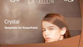  Presentation with pupil - Colorful PPT theme enhanced with word excellent against thinking pupil looking at camera backdrop and a coral colored foreground