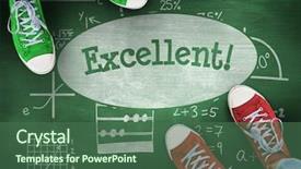  Presentation with green chalkboard - Colorful slide deck enhanced with casual shoes against green backdrop and a ocean colored foreground