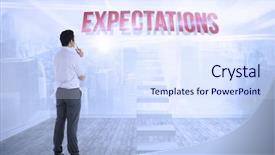  Presentation with room - Beautiful PPT layouts featuring word expectations and businessman holding backdrop and a sky blue colored foreground