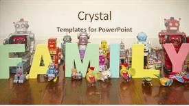  Presentation with robots - Amazing PPT layouts having word family on wooden floor backdrop and a cream colored foreground