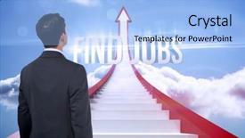  Presentation with find - Amazing presentation having word find jobs and asian businessman against red steps arrow pointing up against sky backdrop and a light blue colored foreground