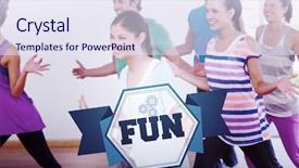  Presentation with hexagon - PPT theme enhanced with word fun and cheerful fitness class and instructor doing pilates against hexagon background and a sky blue colored foreground