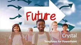  Presentation with kids wheelchair at school - PPT theme having word future and smiling little background and a coral colored foreground