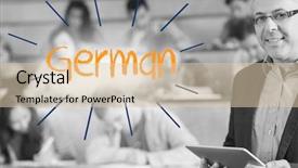  Presentation with lecture hall - PPT layouts having word german against lecturer standing in front of his class in lecture hall background and a lemonade colored foreground