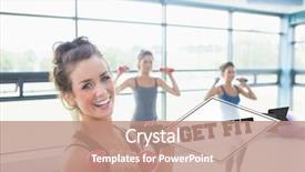  Presentation with lifting weights - PPT layouts with word get fit and smiling background and a  colored foreground