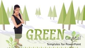  Presentation with green earth - Colorful slides enhanced with word green and thoughtful businesswoman against forest with earth tree backdrop and a soft green colored foreground