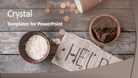  Presentation with helping - Slide set featuring helping needy - piece of cardboard with word background and a coral colored foreground