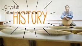  Presentation with lecture hall - Presentation design enhanced with word history against lecturer sitting in lecture hall background and a lemonade colored foreground