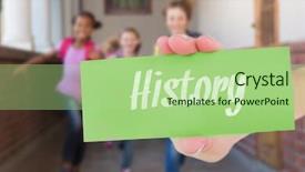  Presentation with history - Audience pleasing slide deck consisting of word history and hand showing backdrop and a mint green colored foreground