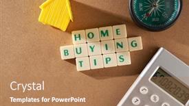  Presentation with square - Amazing PPT theme having word-home-buying-tips backdrop and a coral colored foreground