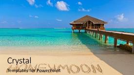  Presentation with honeymoon - Presentation design consisting of word honeymoon on beach - concept background and a lemonade colored foreground