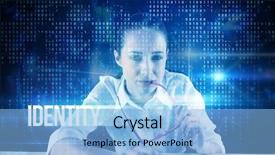  Presentation with binary blue - PPT layouts enhanced with word identity and businesswoman typing on a keyboard against blue technology interface with binary code background and a light blue colored foreground