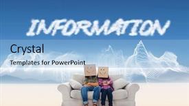  Presentation with heads - Beautiful presentation theme featuring word information and silly employees with arms folded wearing boxes on their heads against energy design over landscape backdrop and a light blue colored foreground