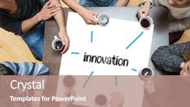  Presentation with page - Slide set featuring word innovation on page with people sitting around table drinking coffee background and a coral colored foreground