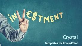  Presentation with investment - Presentation design consisting of word investment with fingers instead background and a ocean colored foreground