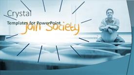  Presentation with society - Presentation design consisting of word join society against lecturer background and a sky blue colored foreground