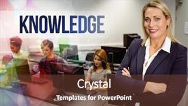  Presentation with knowledge - Slide deck consisting of word knowledge against computer teacher smiling at camera with arms crossed background and a tawny brown colored foreground