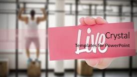  Presentation with live - PPT theme featuring word live and hand showing card background and a coral colored foreground