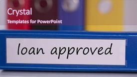  Presentation with business loan - Colorful presentation theme enhanced with word loan approved on blue backdrop and a  colored foreground