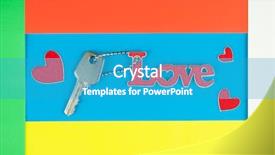  Presentation with red heart key - Amazing PPT theme having word love has red lettering backdrop and a teal colored foreground
