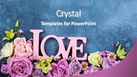  Presentation with blue floral - Theme with word love on blue vintage background and a teal colored foreground