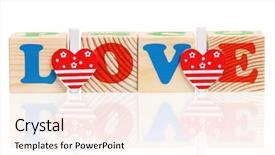  Presentation with bright colorful candy isolated - Cool new PPT layouts with word love with colorful blocks backdrop and a sky blue colored foreground