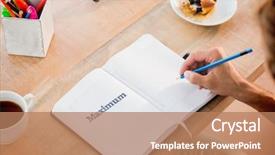  Presentation with writing notes - PPT layouts having word maximum against man writing background and a  colored foreground