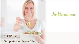  Presentation with mediterranean - Beautiful PPT theme featuring word mediterranean against woman offering backdrop and a lemonade colored foreground