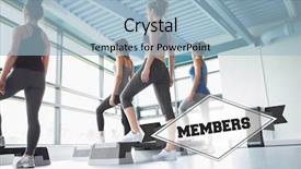  Presentation with aerobics - Theme featuring word members and four women background and a light blue colored foreground