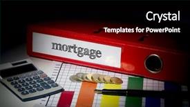  Presentation with mortgage - Colorful PPT theme enhanced with word mortgage on red business binder on a desk backdrop and a black colored foreground