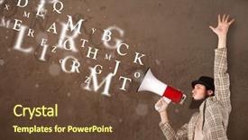  Presentation with abstract - Amazing PPT theme having word mouth - man in shirt shouting backdrop and a tawny brown colored foreground